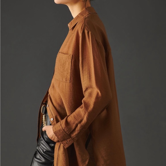 Anthropologie PILCRO brown tunic shirt/dressy button down sz XS NWT - Picture 3 of 10